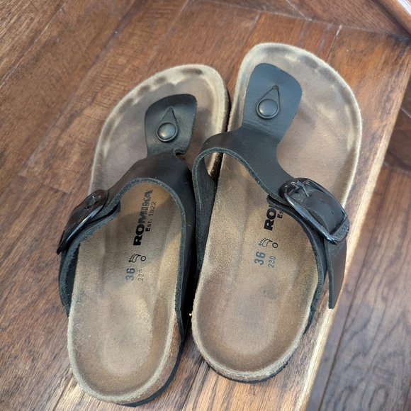 Romika Roemer Black Leather Women's Sandals Ergonomic Footbed Size 36 US 5-5.5 - Picture 3 of 11